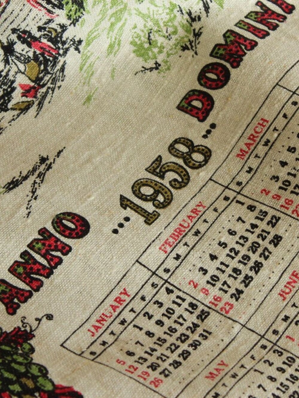 Vintage 1950s Calendar Towel, 1958 Stevens Linen Country Home Print with Hanging - Picture 6 of 14